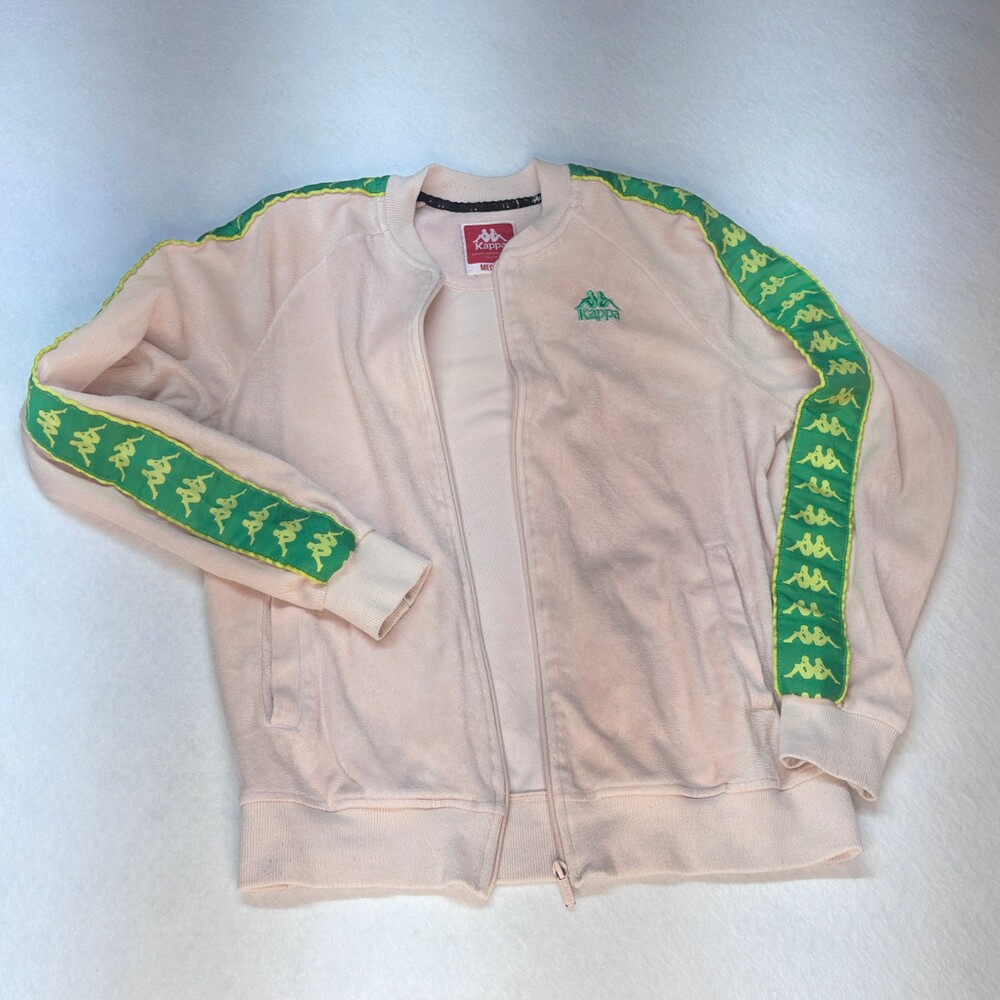 Y2k vtg Kappa Velour Track Jacket Pink Green Logo Size Medium